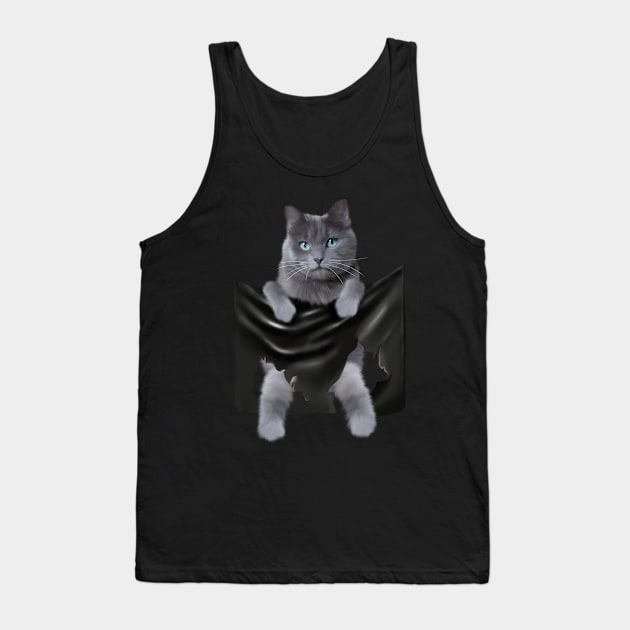 Russian blue Cat inside Pocket, Funny Cat Lover Tank Top by dukito